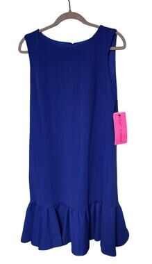 Betsey Johnson NWT  Blue Shift Dress Ruffle Hem Womens 10 Cocktail Classic Bold